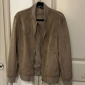 Zara Men's Taupe-Style Suede Bomber Jacket